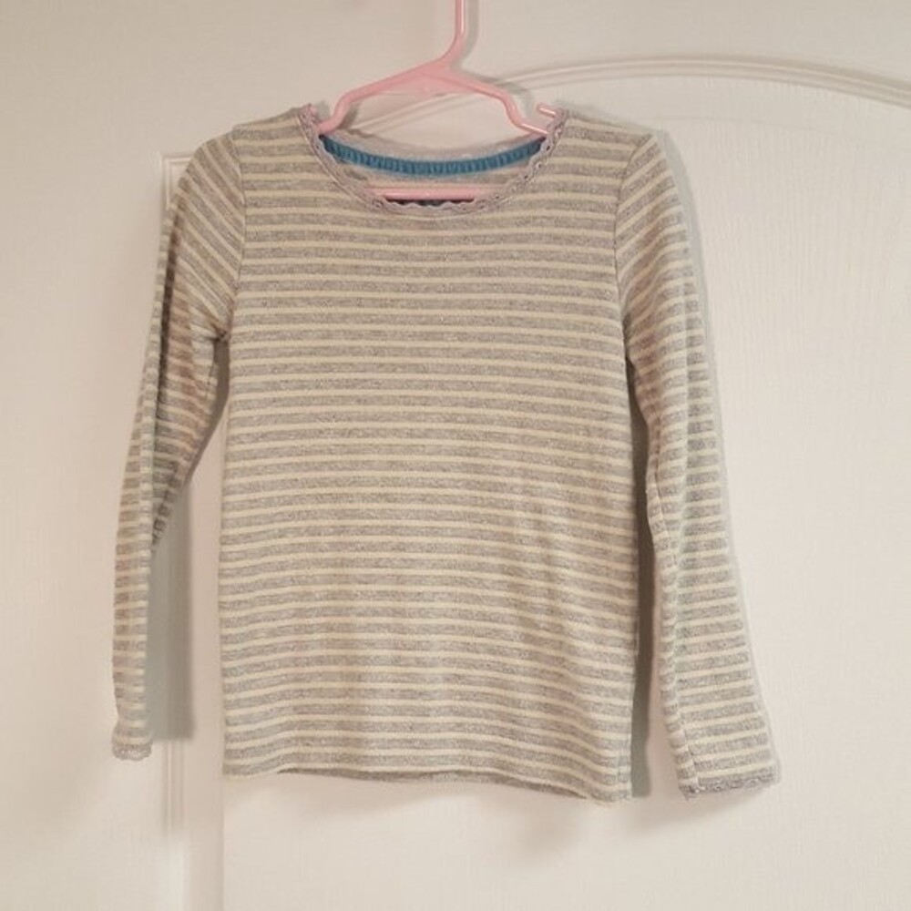 Boden Girls Gray Striped Top Long Sleeve